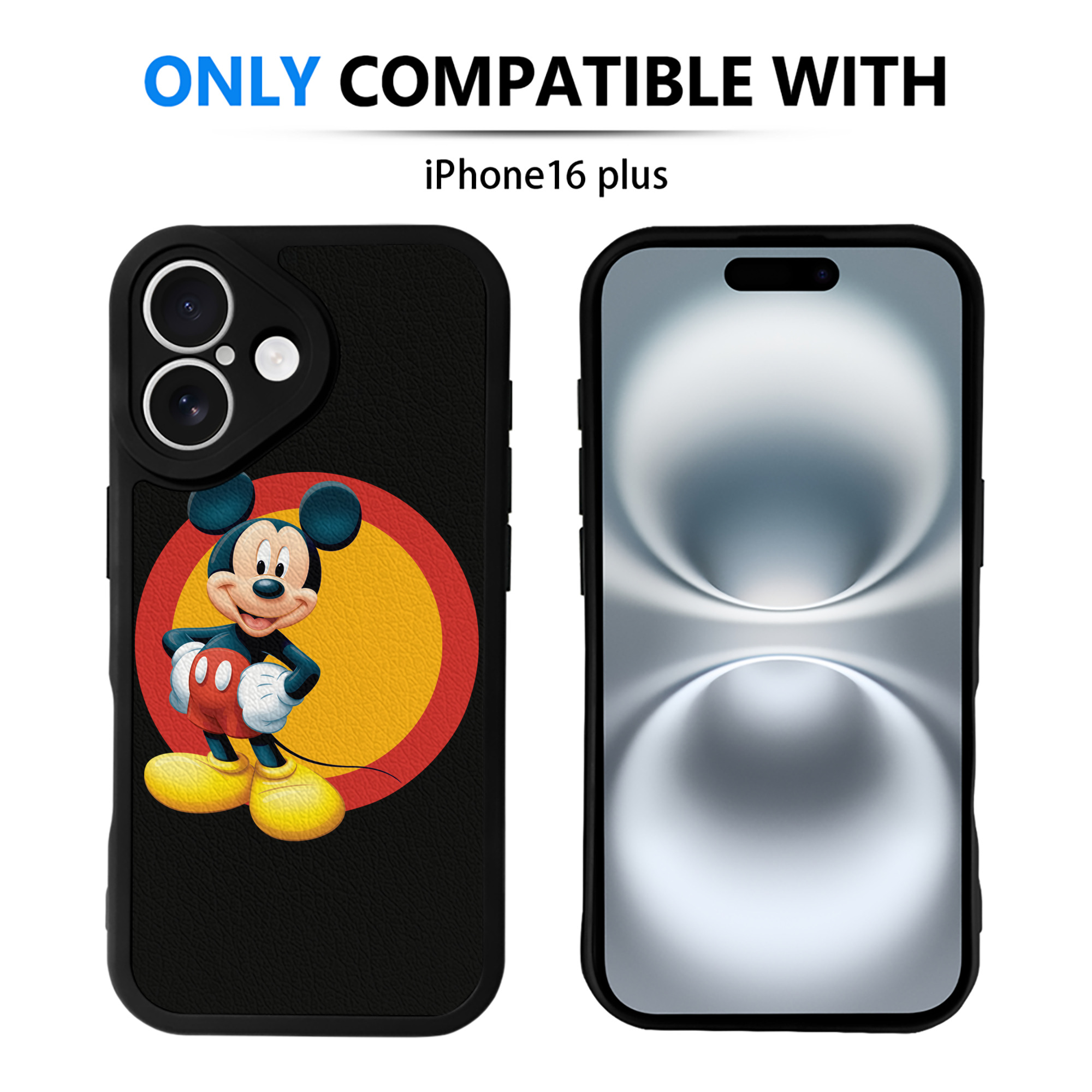 （画像用） ミッキーマウス Mickey Mouse 【iPhone 16シリーズ対応】シリコンスマホケース（レザー調） 材質：シリコン